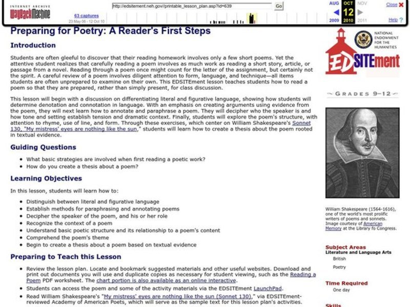 Preparing for Poetry: A Reader's First Steps Lesson Plan