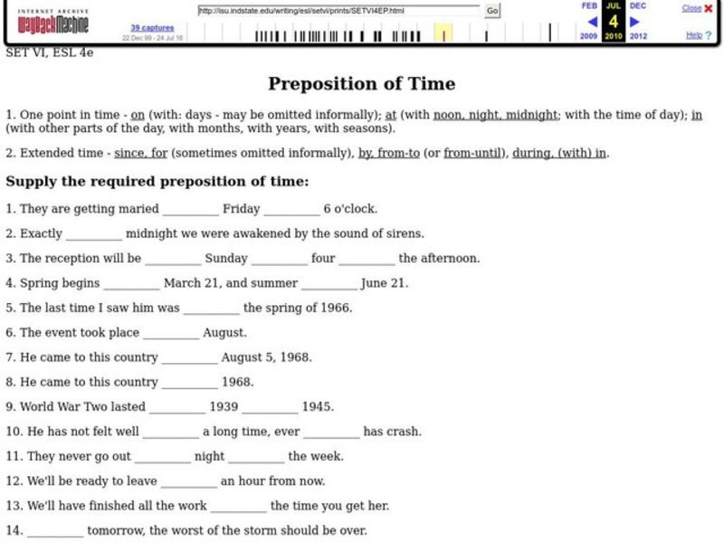Preposition of Time Worksheet