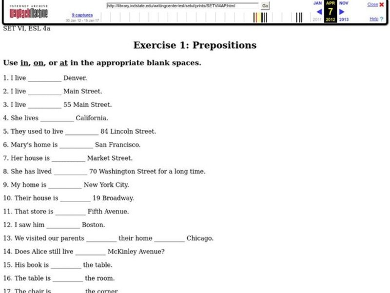 Prepositions Worksheet