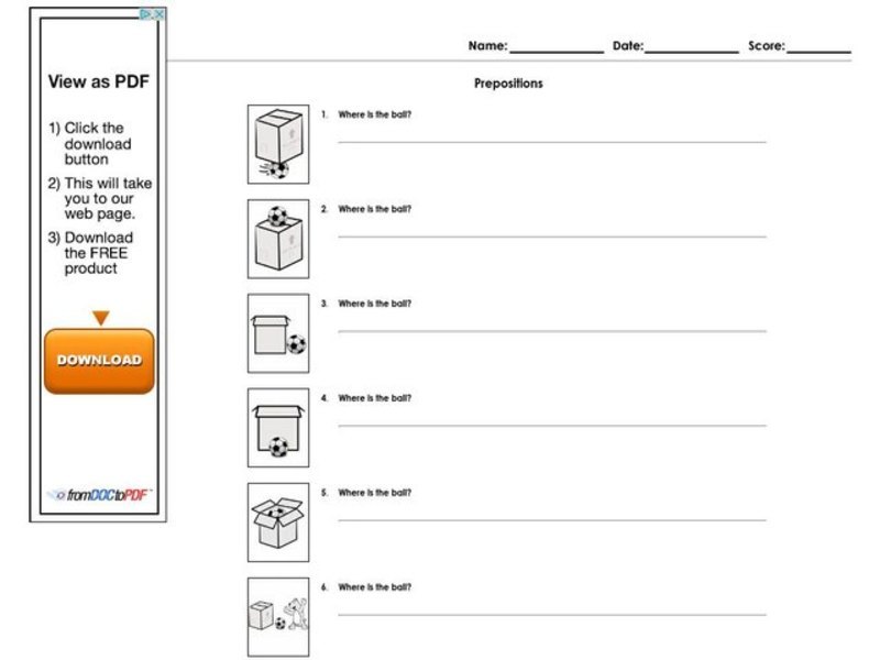 Prepositions Worksheet