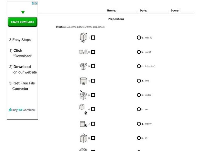 Prepositions Worksheet