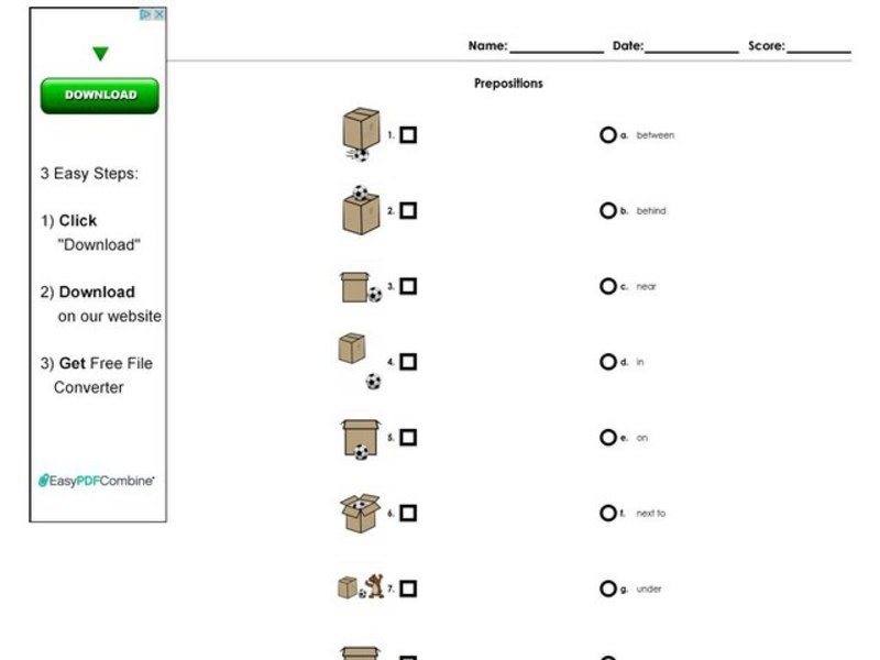Prepositions Worksheet