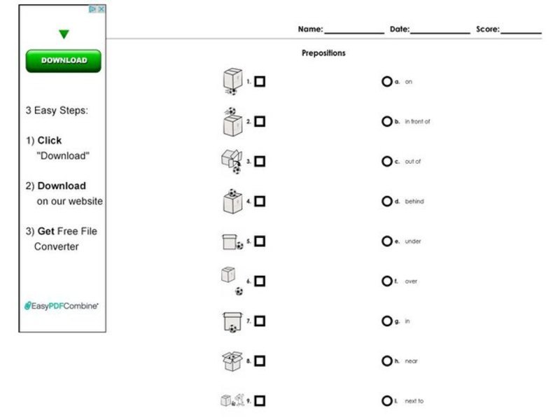 Prepositions Worksheet