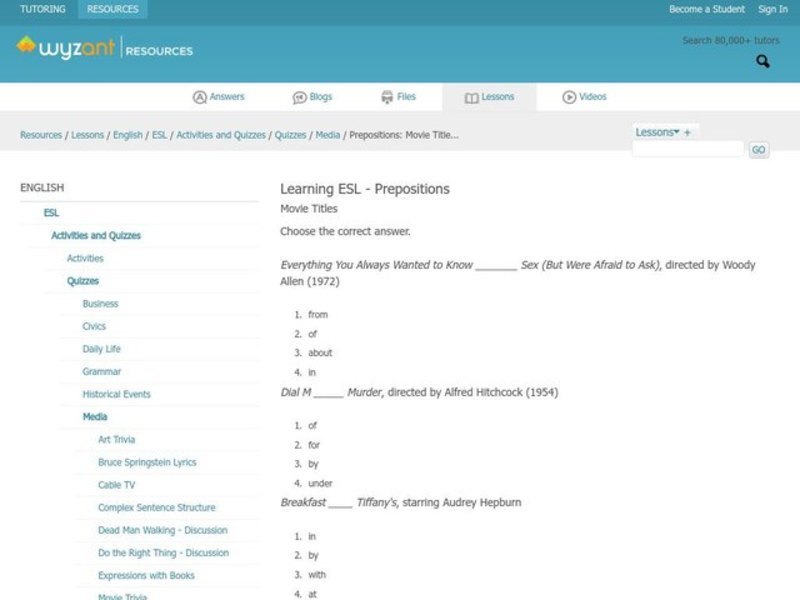 Prepositions Worksheet