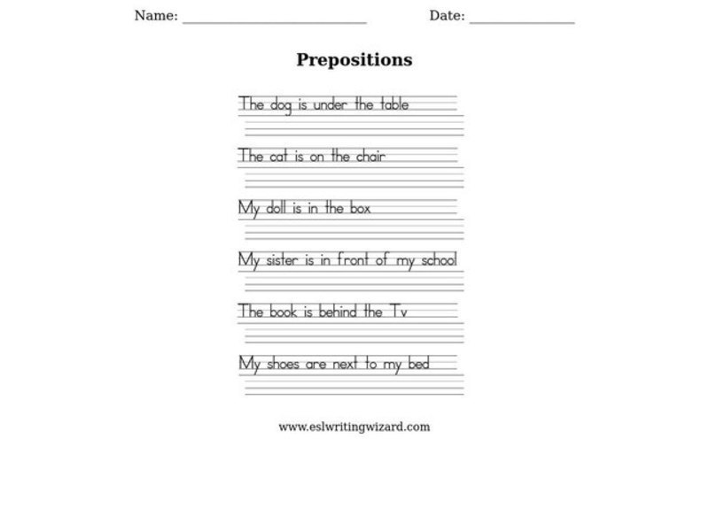 Prepositions Worksheet