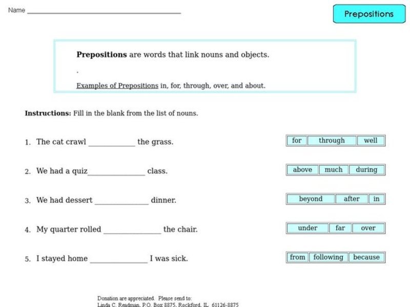 Prepositions 6 Worksheet