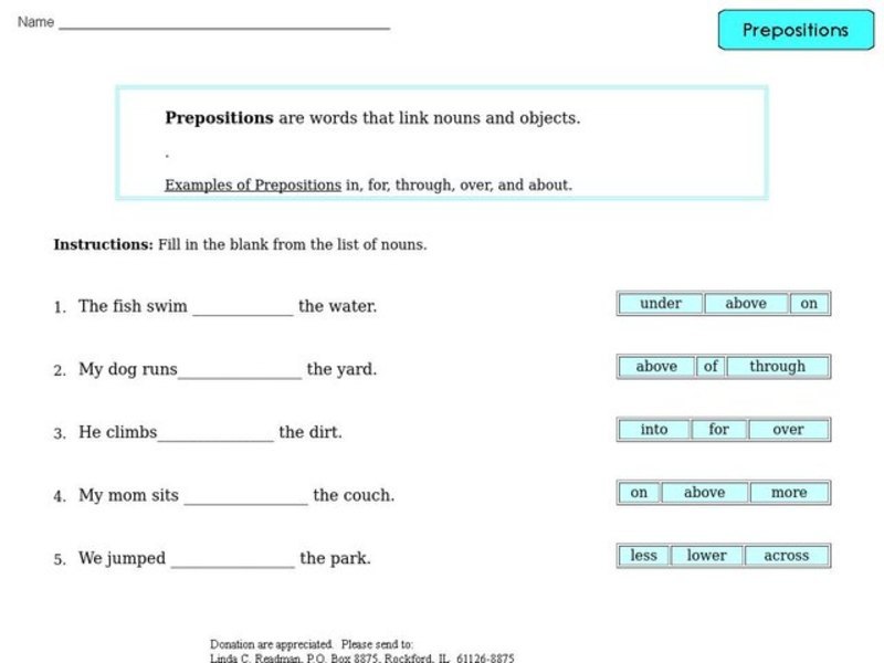 Prepositions 6 Worksheet