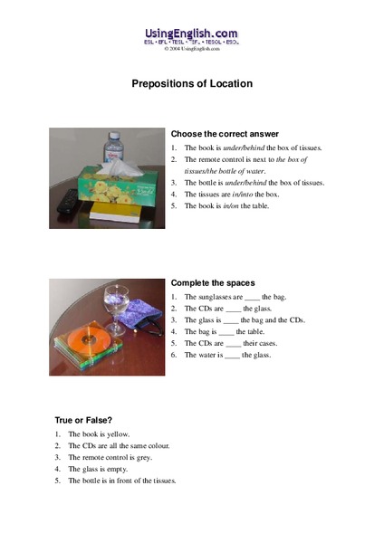 Prepositions of Location Worksheet