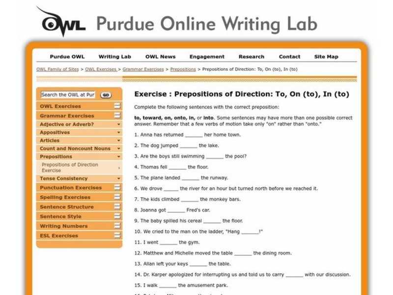 Prepositions of Direction Worksheet