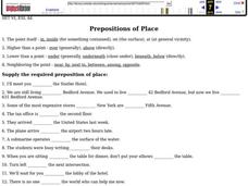 Prepositions of Place Worksheet