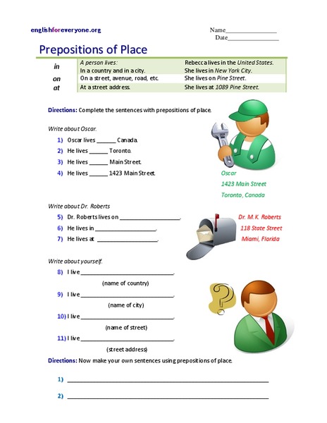 Prepositions of Place Worksheet