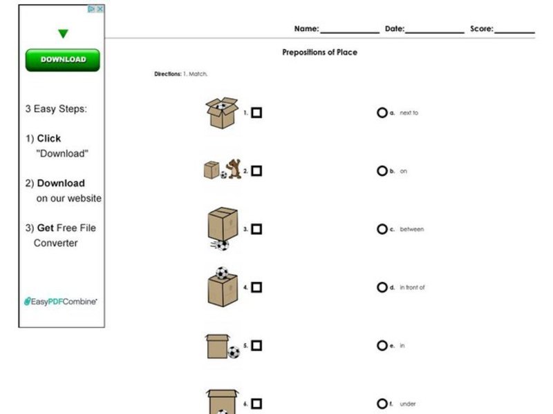 Prepositions of Place Worksheet