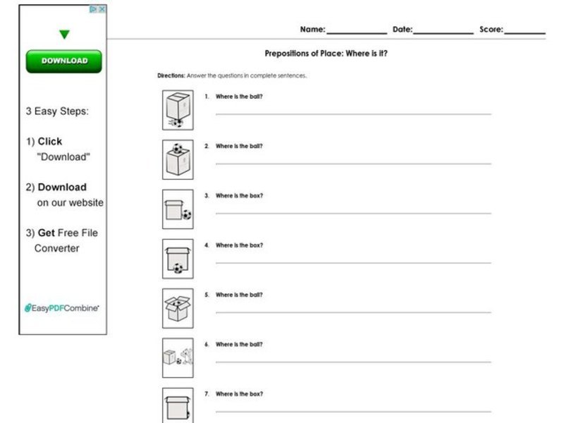 Prepositions of Place Worksheet