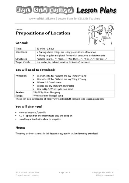 Prepositions of Location Lesson Plan