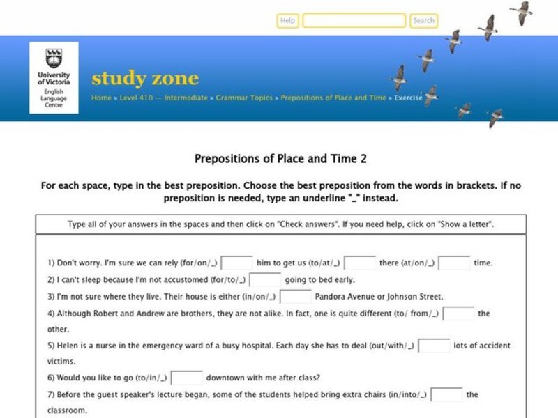 Prepositions of Place and Time Worksheet