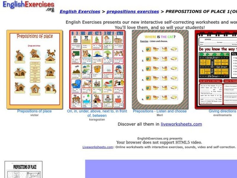 Prepositions of Place Worksheet