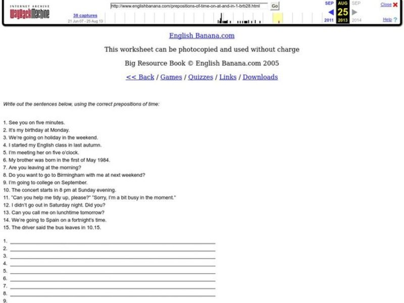 Prepositions of Time Worksheet