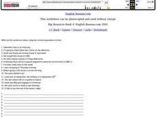 Prepositions of Time Worksheet
