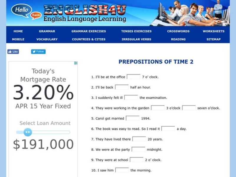 Prepositions of time Interactive