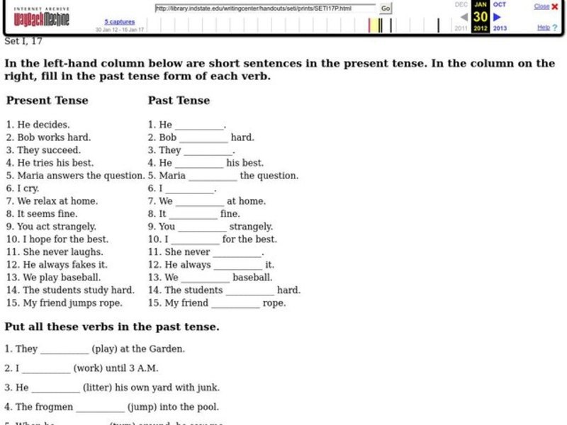 Present and Past Tense Verbs Worksheet