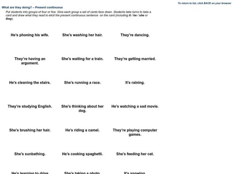 Present Continuous Worksheet