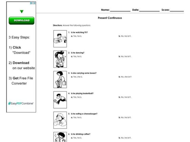 Present Continuous Worksheet