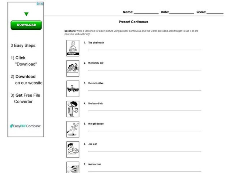 Present Continuous Worksheet