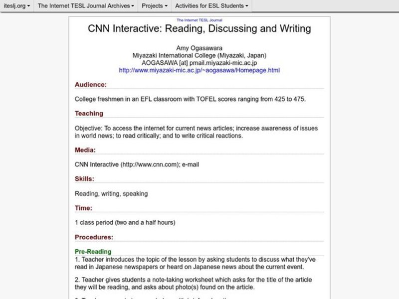 CNN Interactive: Reading, Discussing and Writing Lesson Plan