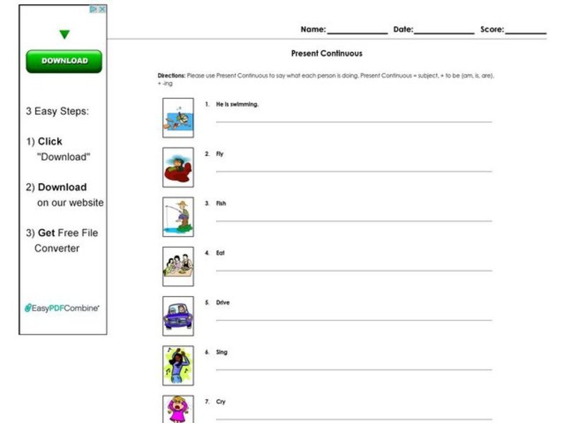 Present Continuous Worksheet
