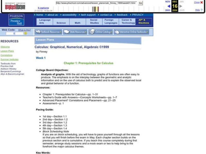 Prerequisites for Calculus Lesson Plan