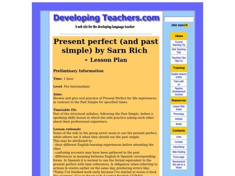 Present Perfect and Past Simple Lesson Plan