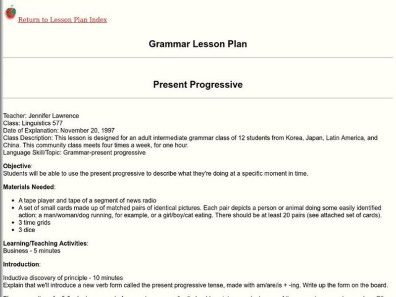 Present Progressive Lesson Plan