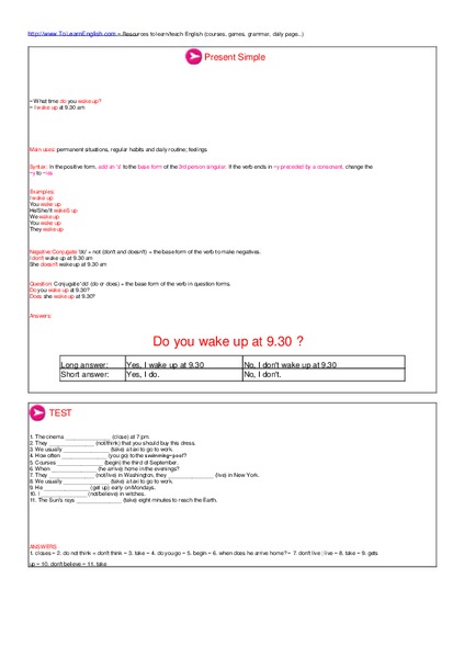 Present Simple Worksheet