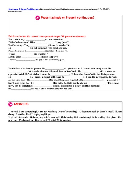 Present Simple Or Present Continuous? Worksheet