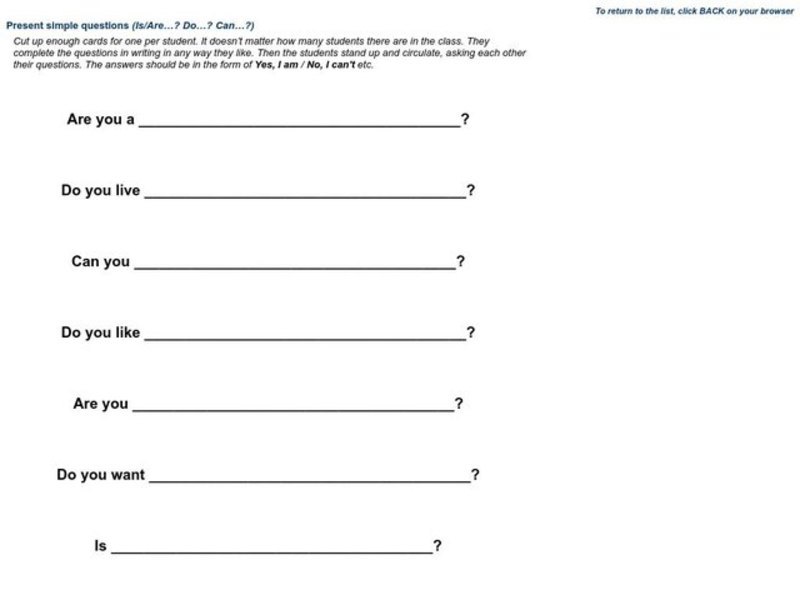 Present Simple Questions Worksheet