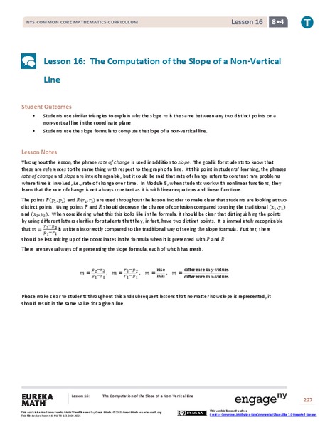 The Computation of the Slope of a Non-Vertical Line Lesson Plan