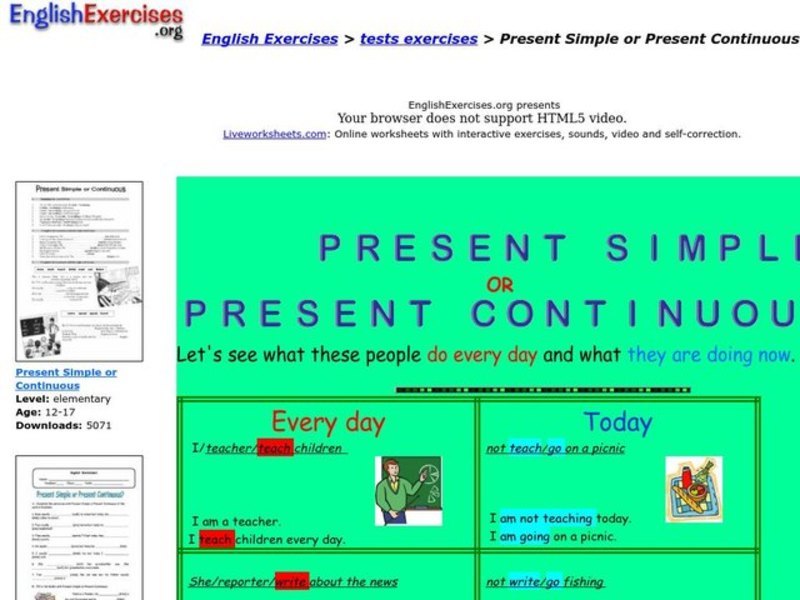 Present Simple or Present Continuous Interactive