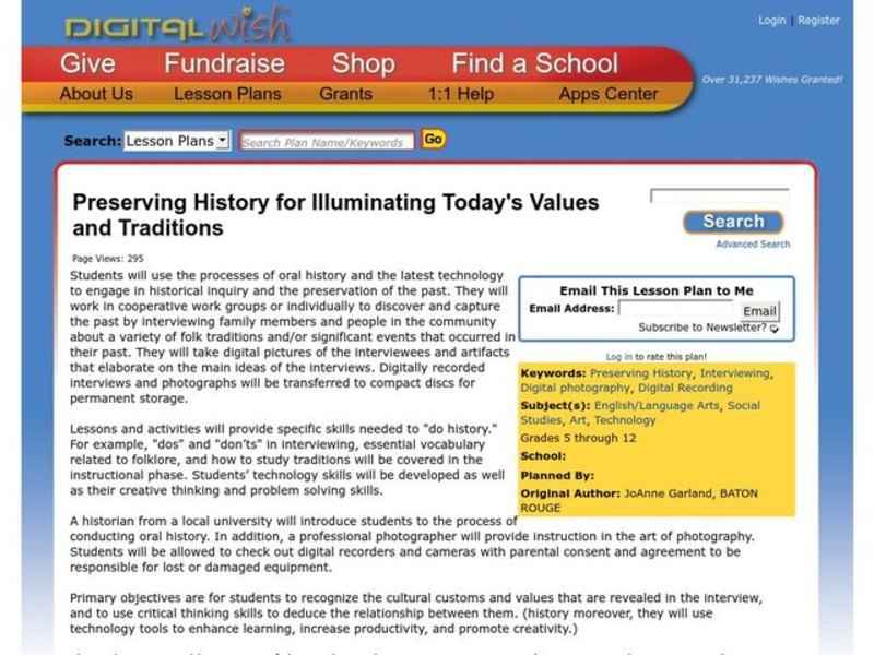 Preserving History for Illuminating Today's Values and Traditions Lesson Plan