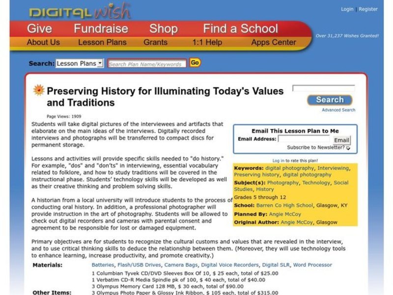 Preserving History for Illuminating Today's Values and Traditions Lesson Plan