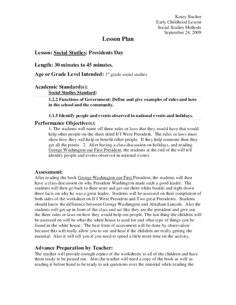 President's Day Lesson Plan