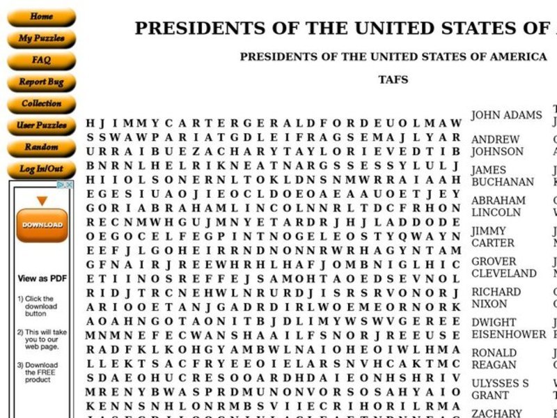 Presidents of The United States Worksheet