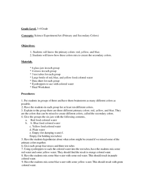 Primary and Secondary Colors Lesson Plan