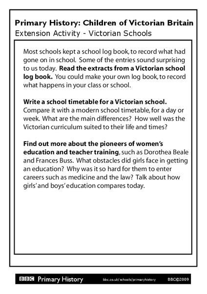 Primary History Children of Victorian Britain Extension Activity - Victorian Schools Organizer
