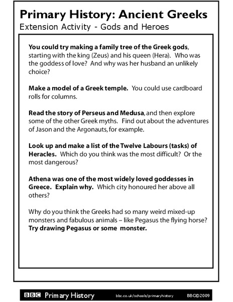 Primary History: Ancient Greeks Worksheet