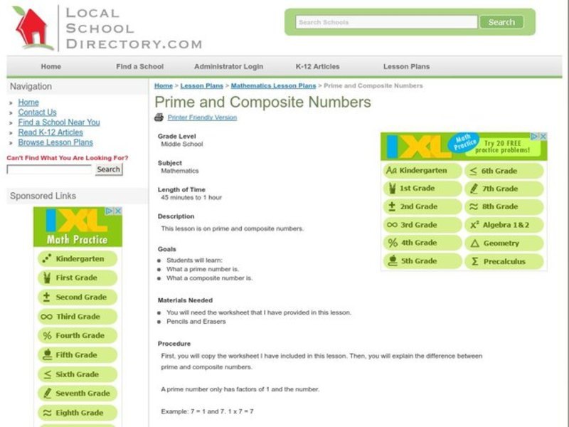 Prime and Composite Numbers Lesson Plan