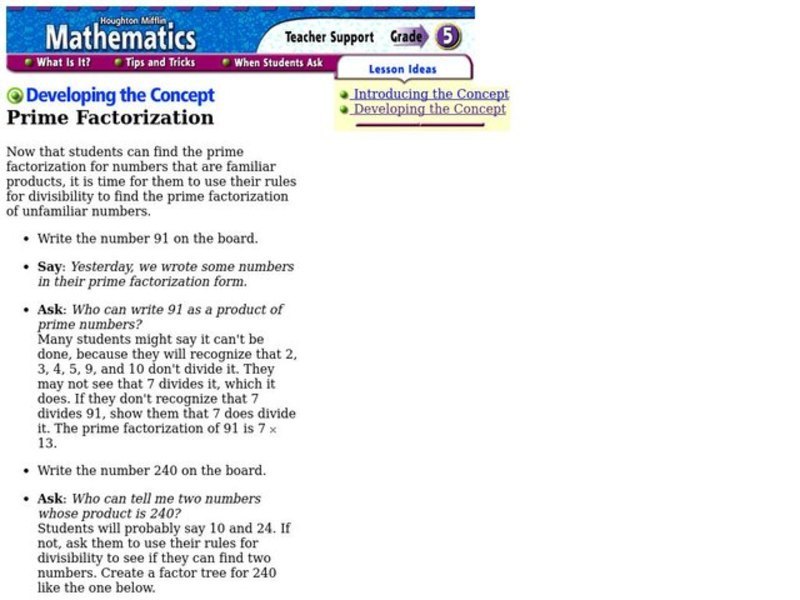 Prime Factorization Lesson Plan