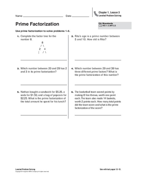 Prime Factorization Worksheet Worksheet