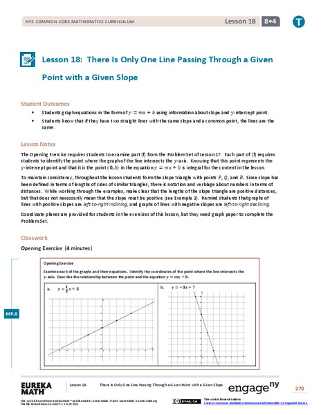 There is Only One Line Passing Through a Given Point with a Given Slope Lesson Plan
