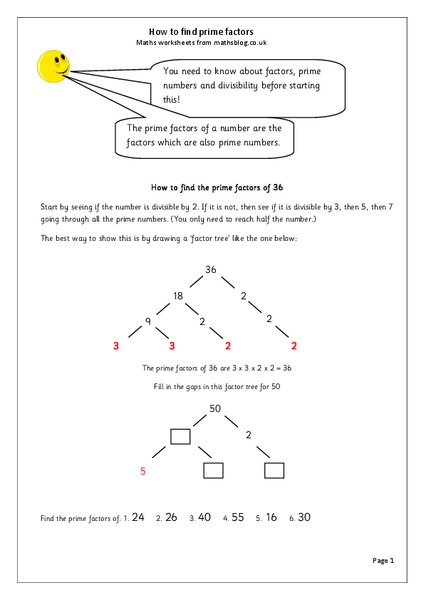 Prime factors Worksheet