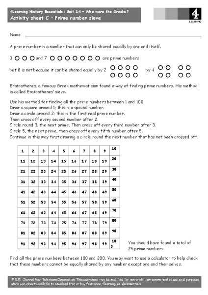 Prime Numbers Worksheet